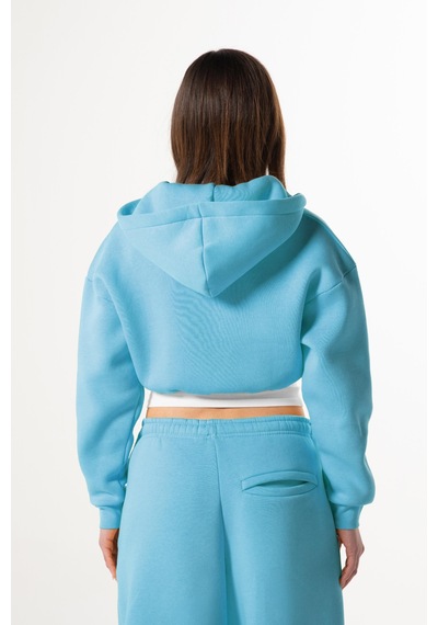 Flaw Atelıer Flaw Nakışlı Mavi Zip Crop-28832 Mavi