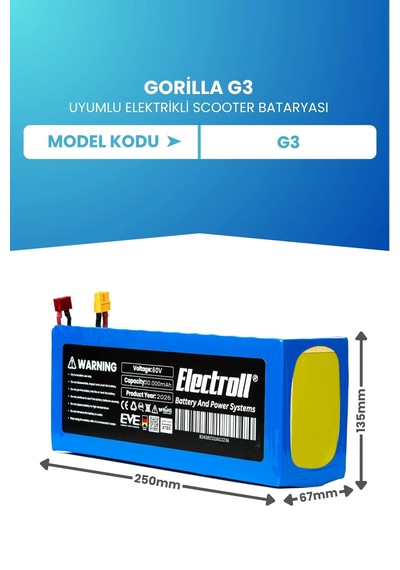 Gorilla G3 Uyumlu Batarya Standart Kapasite 60v 10.000mah Elektrikli Scooter Bataryası Çok Renkli