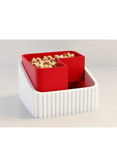 3d Baskı Fıstık Kasesi - Çift Hazneli Kabuk Ayırıcı Sunum Kasesi - Beyaz Kırmızı Diğer
