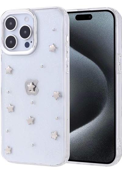 Apple Uyumlu iPhone 15 Pro Max Kılıf Airbag Tasarımlı Simli Şeffaf Zore Kutup Kapak