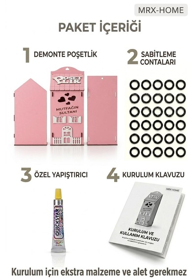 Mrx -home Dekoratif Poşetlik Duvara Asılabilir & Tezgah Üstü Mutfak Organizer Pembe