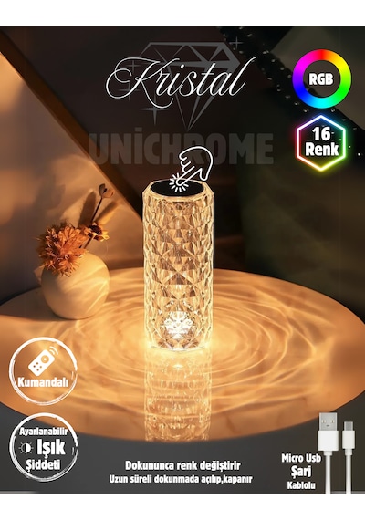 Kristal Elmas Led Dokunmatik Sensör Usb Şarjlı Masa Lambası R... Kristal Elmas Led Dokunmatik Sensör Usb Şarjlı Masa Lambası R...