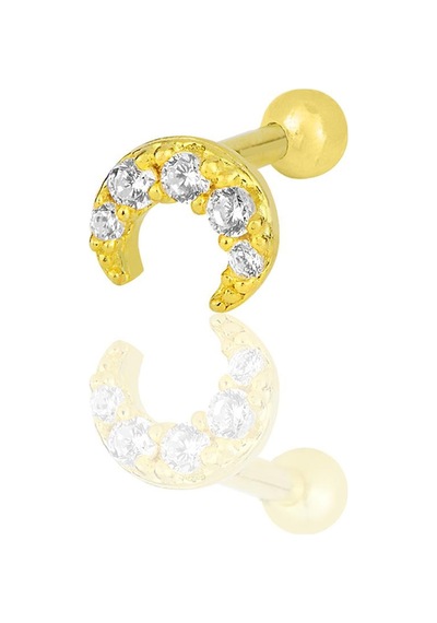 Gümüş Altın Yaldızlı Zirkon Taşlı Hilal Modeli Tragus Helix Piercing Küpe Altın