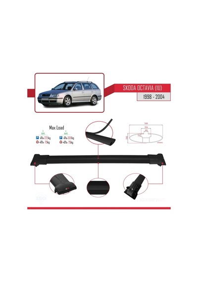 Skoda Octavia 1u 1998-2004 Arası İle Uyumlu Fly Model Ara Atkı Tavan Barı Siyah 3 Adet Bar