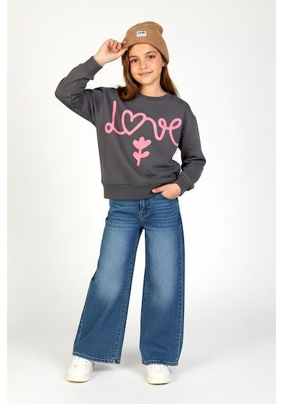 Kız Çocuk İşleme Detaylı Sweat Dmb-9897 Füme