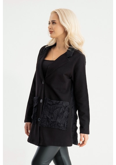 Bold & Young Kadın Siyah Cepli Arkası Kraş Detaylı Düğmeli Blazer Ceket