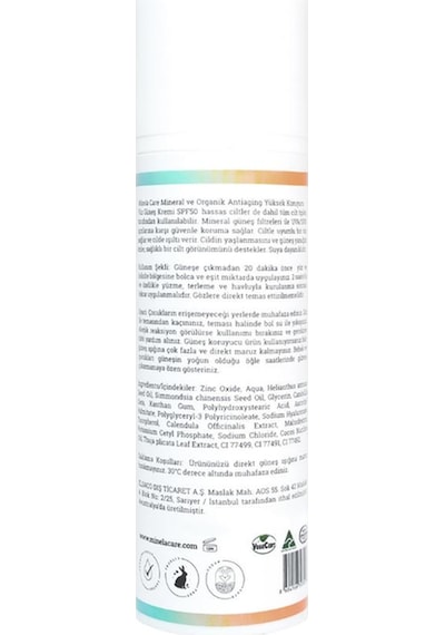 Minelacare Antiaging 100% Organik Mineral Filtreli Yüksek Korumalı Yüz Güneş Kremi Spf50 2x70gr