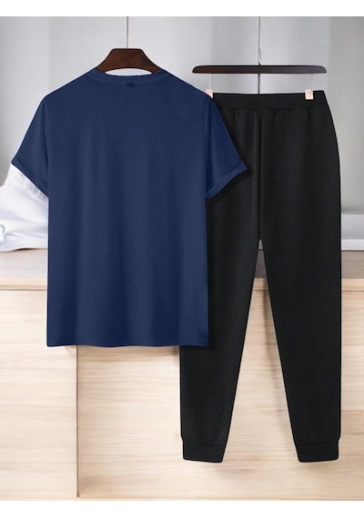 Uyguntarz Unisex Dr: Ayı Tasarım Basklı Tshirt Eşofman Takımı Lacivert