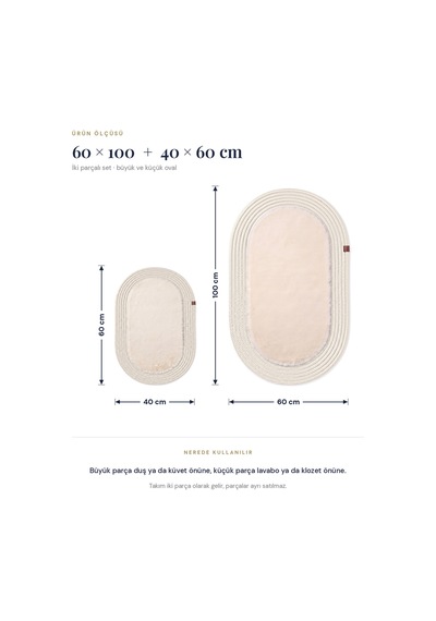 Banyo Paspası Takımı 60x100+40x60 Cm Düz Bej & Krem Bej - Krem