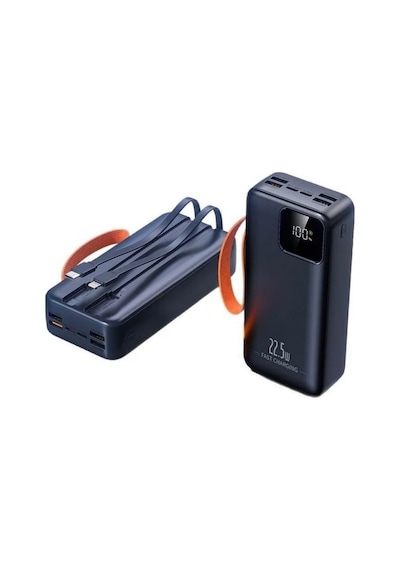 30000mah Powerbank 22.5w Hızlı Şarj Özellikli Type C Ve Lightning Kablolu Pd Taşınabilir Şarj Aleti Siyah