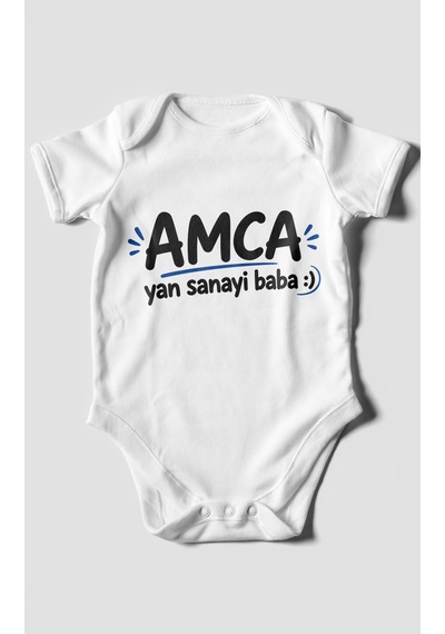 Morivokids Amca Ve Yan Sanayi Babaya Özel Kısa Kollu Bebek Body %100 Pamuk Beyaz