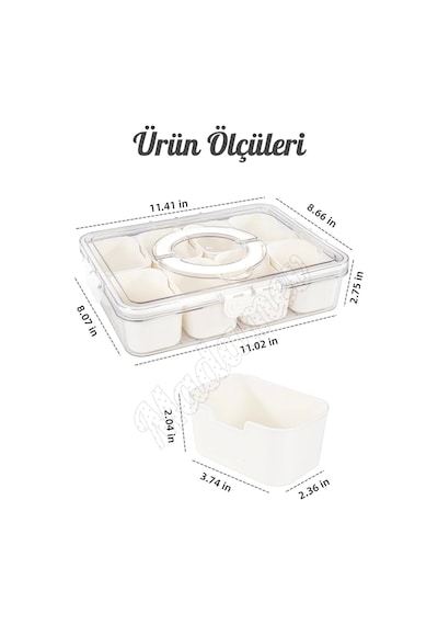Tilbe Home 8 Bölmeli Taşınabilir Kilit Kapaklı Saklama Kabı Kahvaltılık Organizer Piknik Seti Gıda K Beyaz