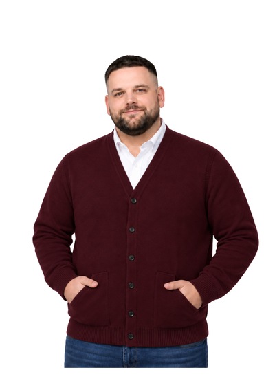 Battalmoda Erkek Büyük Beden Bordo Cepli Düğmeli Triko Hırka 3xl-4xl-5xl-6xl