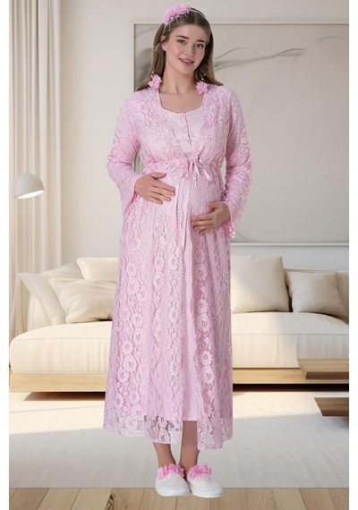 Mecit Pijama Mecit 6060 Bayan Pembe Sabahlık Gecelik Pijama Hamile Lohusa Set 001