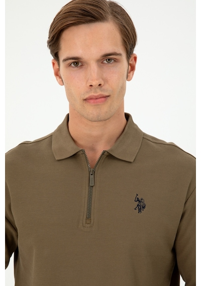 U.S. Polo Assn. Erkek Comfort Fit Yarım Fermuarlı Haki Sweatshirt 50293413-VR027