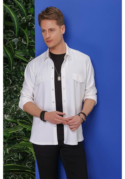 Efor G 1551 Slim Fit Beyaz Klasik Gömlek Beyaz