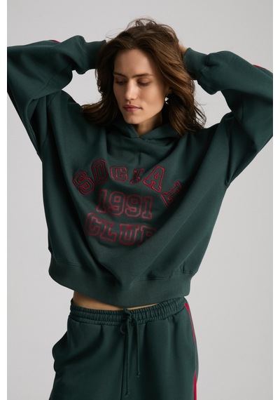 Grımelange Possıbılıty Kadın Nakışlı Baskılı Kapüşonlu Yeşil Sweatshirt