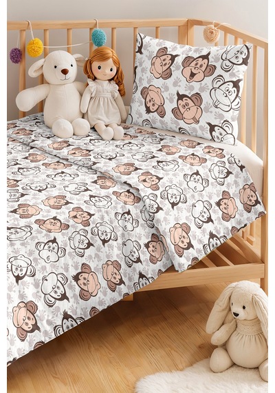 Evimde Bambaşka Sevimli Maymunlar Çocuk Odası Tek Kişilik Pike Takımı - Kahverengi 160x220  CM Kapitone Yatak Örtüsü