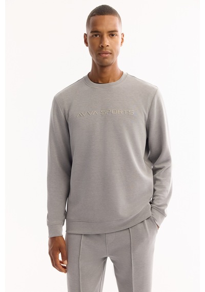Avva Erkek Gri Bisiklet Yaka Soft Touch Baskılı Regular Fit Sweatshirt A52y1334