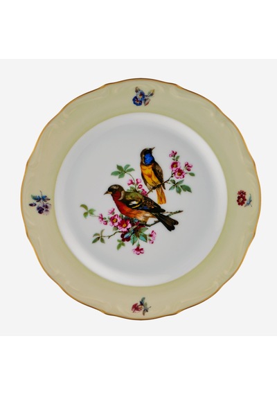 Yeşil Kuşlu Ekru Porselen Pasta Tabağı 19 Cm