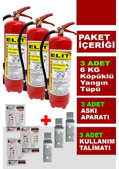 6 Kg Köpüklü Yangın Söndürme Tüpü Askı Aparatı Ve Talimat Dahil Ruhsata Uygun 3'lü Paket