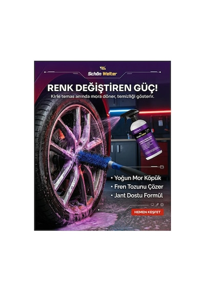 Araç Oto Mor Jant Temizleyici - Renkli Köpük Sprey 500ml Spıder