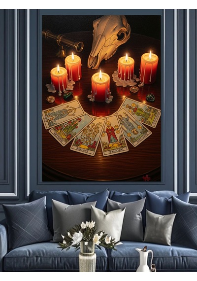 Mumlar Ve Tarot Kartları Dekoratif Kanvas - Mdf Ahşap Tablo