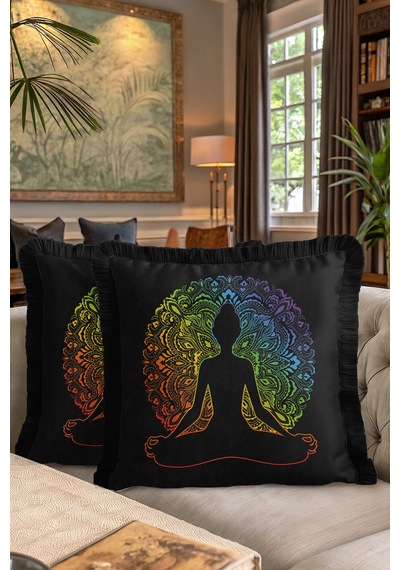 Chakra Enerjisi Saçaklı Yastık Kılıfı - Meditasyon Temalı Bohem Siyah Püsküllü Kırlent Kılıfı Sisli Limon Sarısı Chakra Enerjisi Saçaklı Yastık Kılıfı - Meditasyon Temalı Bohem Siyah Püsküllü Kırlent Kılıfı Sisli Limon Sarısı