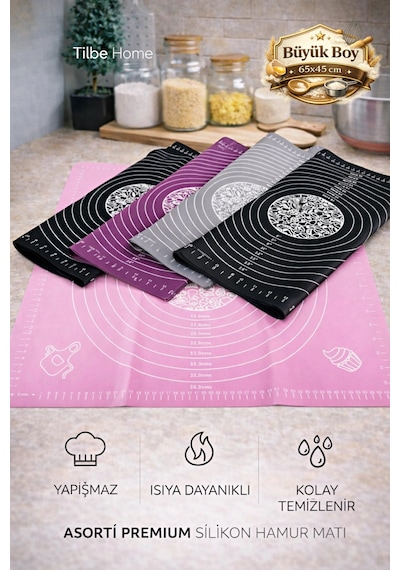 Tilbe Home Silikon Hamur Açma Yoğurma Matı Fırın Altlığı Ölçekli Mat Büyük Boy Renkli 65x45cm