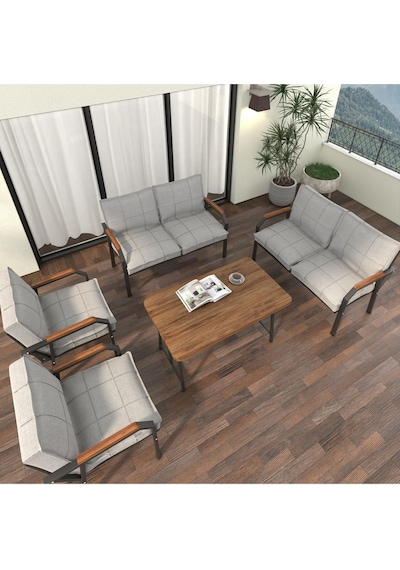 Mygusi Hayal Balkon Bahçe Cafe - Metal Kanepe Koltuk Takımı - 2+2+1+1+masali Açikgri Açık Gri