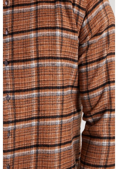 Tudors Erkek Slim Fit Dar Kesim Kareli Kışlık Oduncu Gömlek-42360 Kahverengi