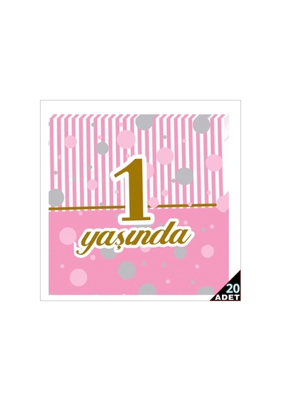 1 Yaşında Peçete 33cm X 33cm, 20 Adet - Pembe