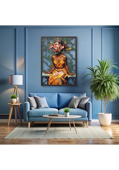 Çiçek Saçlı Altın Elbiseli Kadın - Metal Tablo - Dec0387 58 X 80 Cm Çok Renkli