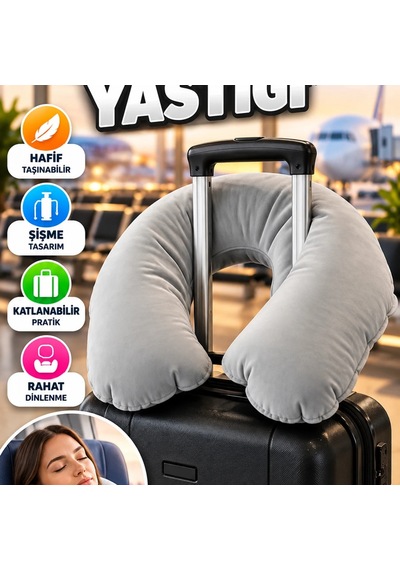Şişme U Tipi Seyahat Boyun Yastığı Hafif Katlanabilir Dinlenme Desteği