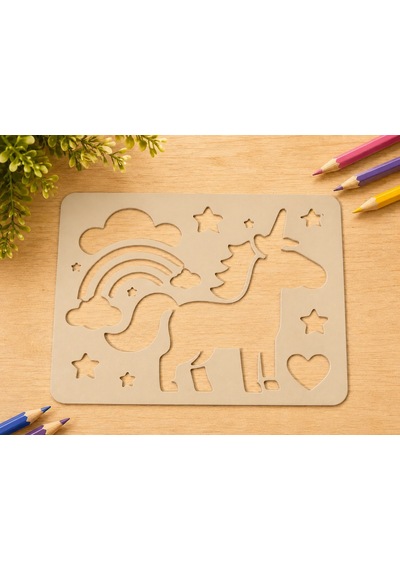 3d Baskı Unicorn Ve Gökkuşağı Çizim Şablonu - Desen Kalıbı - Bej