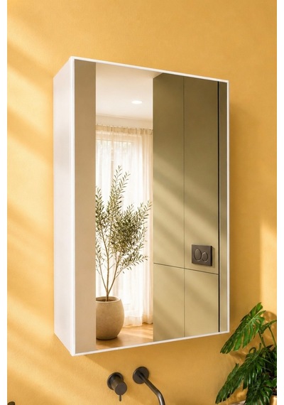 Aynalı Banyo Dolabı Tek Kapaklı Beyaz 60x40x15 Cm Banyo Üst Dolabı
