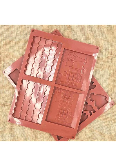"2 Parçalı 3d Festival Gingerbread Ev Silikon Bakeware Tatil Çikolatası Ve Kurabiye Dekorasyonu İçin Set" Çok Renkli