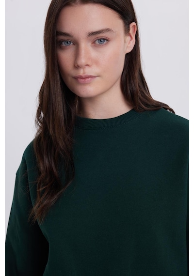 Tudors Kadın Oversize Geniş Kesim Pamuklu Bisiklet Yaka Yeşil Sweatshirt-39930 Yeşil