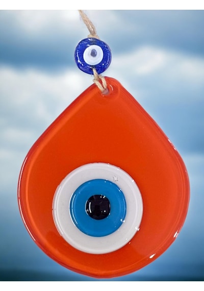 Mini Turuncu Damla Desen Nazar Boncuklu Duvar Dekoru Cam Duvar Süsü