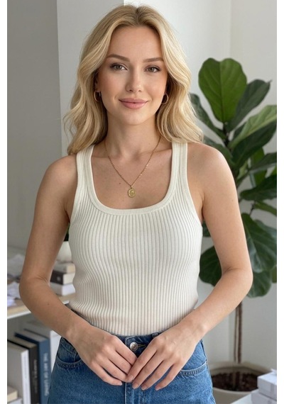 Fit Women Kadın Fitilli Görünümlü Kalın Askılı Basic Atlet 4623-beyaz