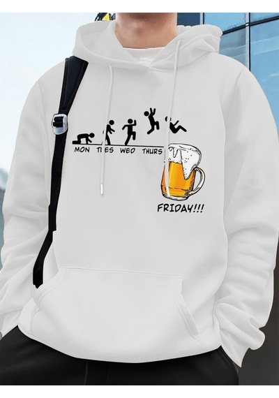 Startmore Startmorecuma Bira Sevgilisi Komik Baskılı Erkek Kazak Kış Polar Sıcak Hoodies Kore Gevşek Cep Kazakla Beyaz