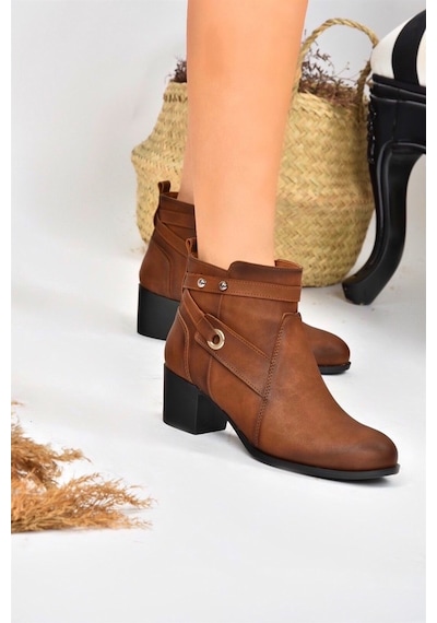 Fox Shoes Taba Kalın Topuklu Kadın Bot L674155009