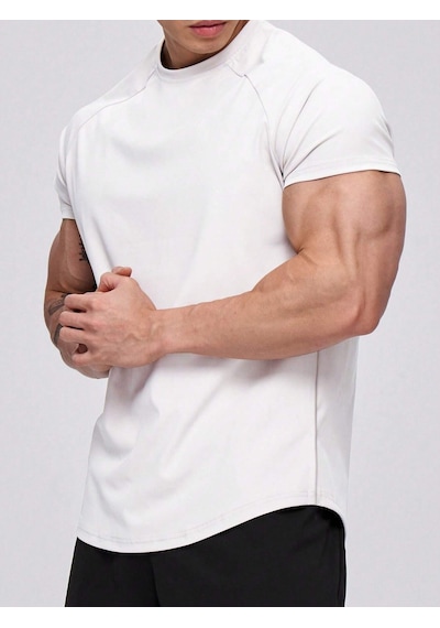 Genius Store Erkek Spor Tişört Running Sports Gym Reglan Oval Kesim Penye T-shirt Ovalt-shirt Beyaz