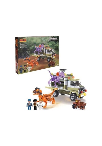 Dinosaur Set Dinozorlar Ve Dinozor Taşıma Aracı 3 Figürlü 366 Parça Açık Bej - Hardal