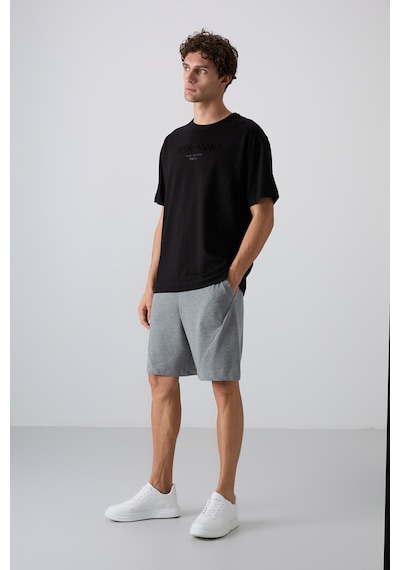 Tommy Life Siyah Pamuklu Kalın Yumuşak Dokulu Oversize Fit Baskılı Erkek T-shirt - 88328 001