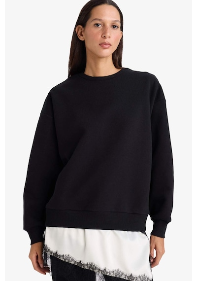 Defacto Relax Fit Bisiklet Yaka Etek Ucu Dantel Detaylı Sweatshirt G8595ax25cwbk81 Siyah-bk81