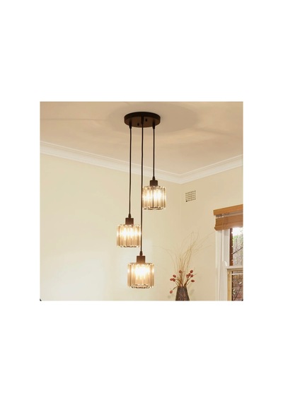 3 Lü E27 Üçlü Kristal Taşlı Siyah Avize Modern Sarkıt Tavan Avizesi Şık Salon Yemek Masaüstü Masası Avize Aydınlatma Siyah