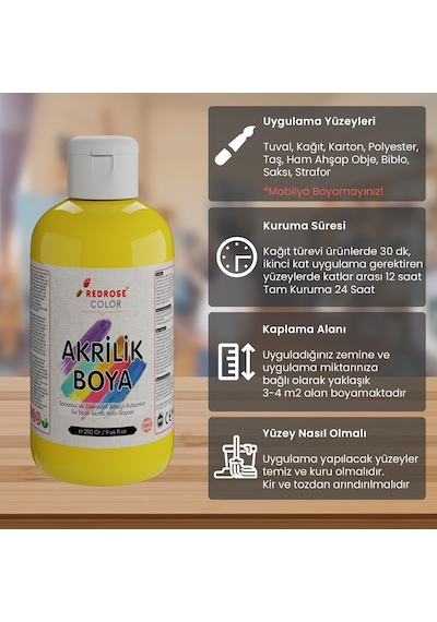 Sarı Akrilik Boya 250gr 0,15 L