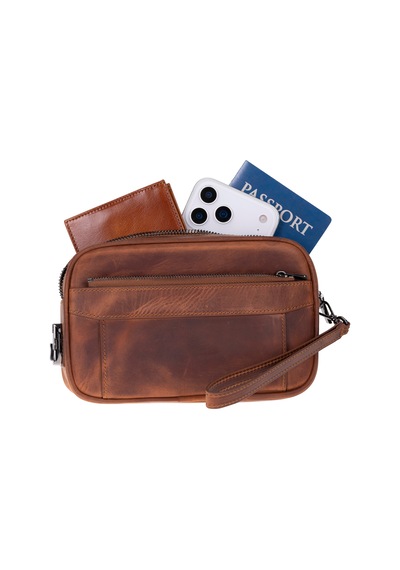 Bloominbag Forge Wrist Heritage Saddle Luxe Hakiki Deri Unisex Kilitli Clutch Kahverengi