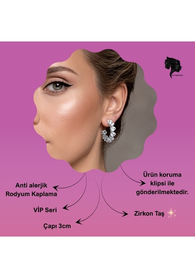 Kalp Zirkon Taşlı Antialerjik Vip Halka Silver Renk Küpe Antialerjik Silver